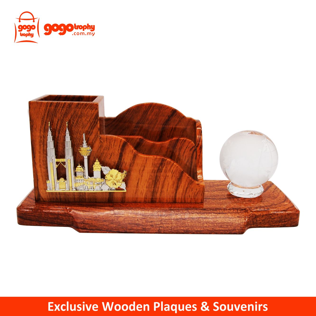 7203 Exclusive Wooden Penholder with Globe (without Pen)